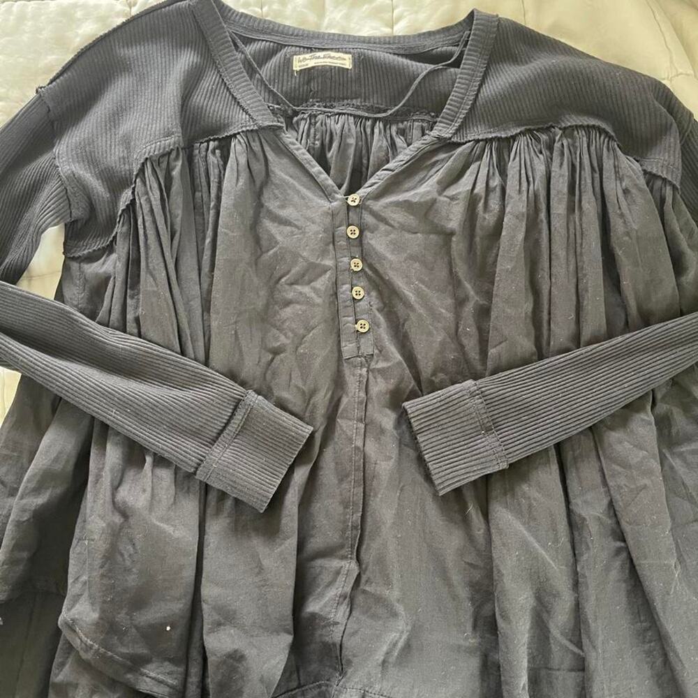 We the Free Black Mixed-Media Babydoll Tunic Top Medium